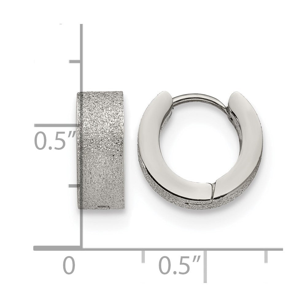 Chisel Stainless Steel Polished and Sandblasted 5mm Hinged Hoop Earrings