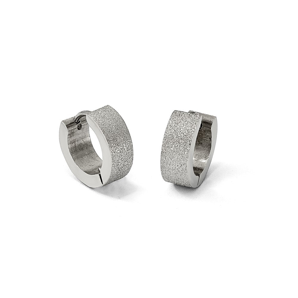 Chisel Stainless Steel Polished and Sandblasted 5mm Hinged Hoop Earrings
