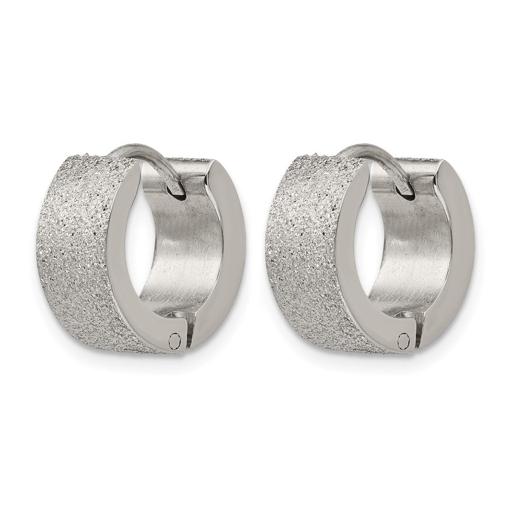Chisel Stainless Steel Polished and Sandblasted 6mm Hinged Hoop Earrings
