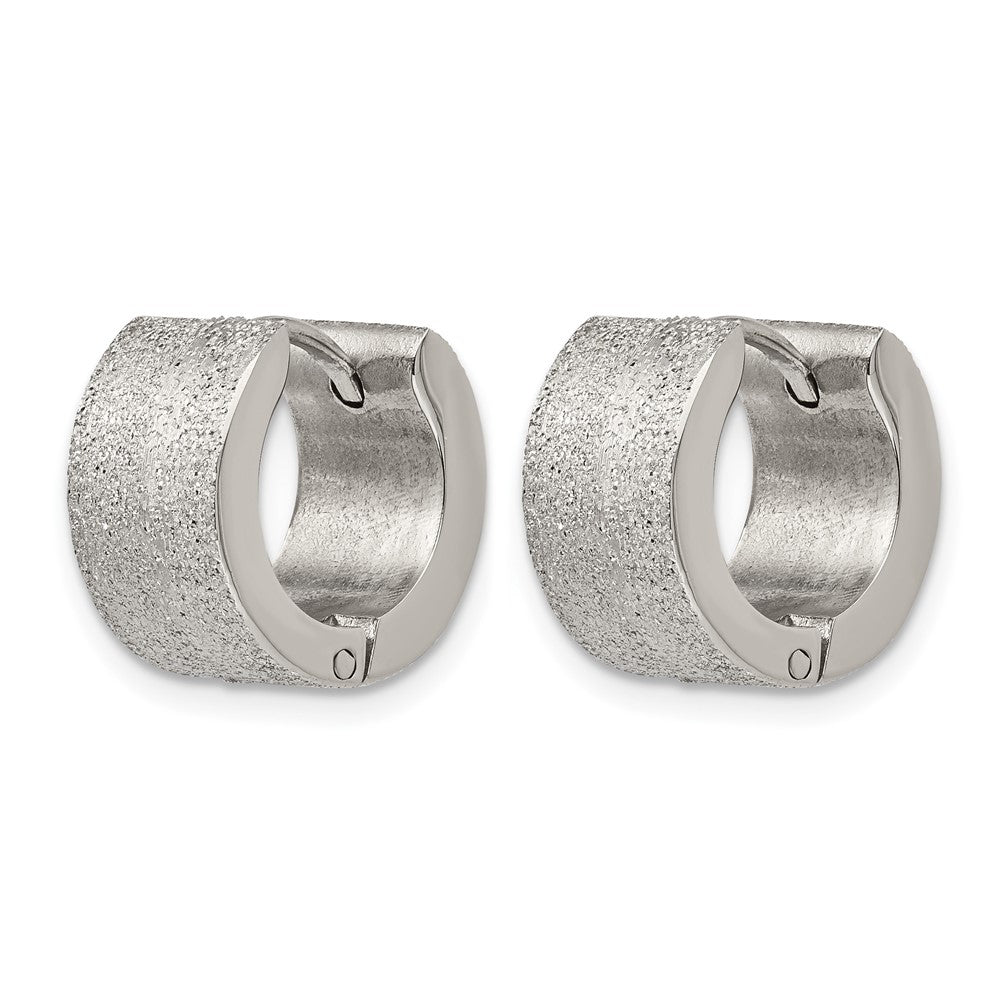 Chisel Stainless Steel Polished and Sandblasted 7mm Hinged Hoop Earrings