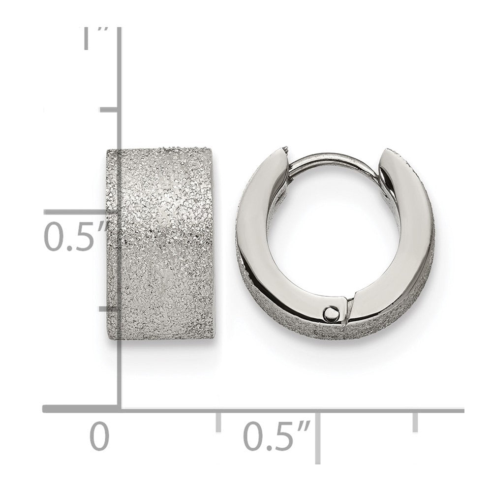 Chisel Stainless Steel Polished and Sandblasted 7mm Hinged Hoop Earrings