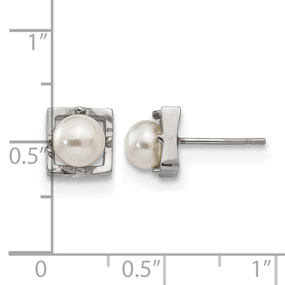 Chisel Stainless Steel Polished Simulated Pearl Square Post Earrings