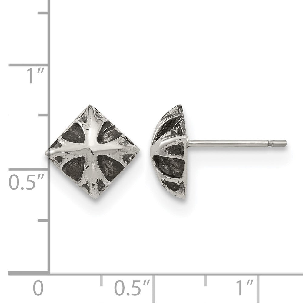 Stainless Steel Antiqued and Polished Post Earrings
