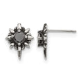 Chisel Stainless Steel Antiqued and Polished with Black CZ Post Earrings
