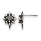 Chisel Stainless Steel Antiqued and Polished with Black CZ Post Earrings
