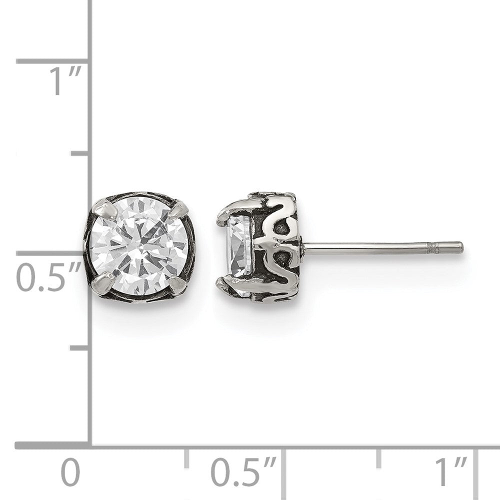 Chisel Stainless Steel Antiqued and Polished CZ Post Earrings