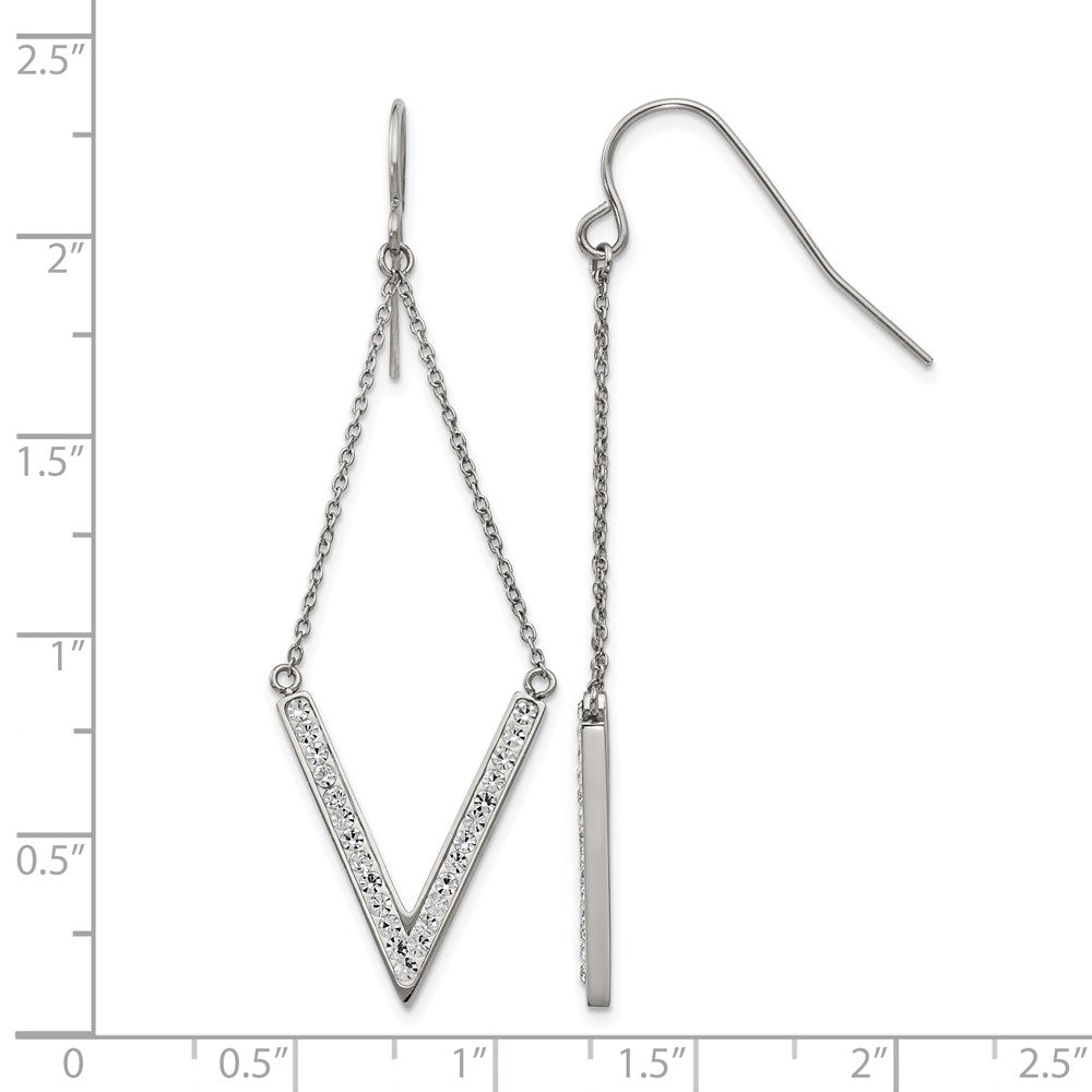 Chisel Stainless Steel Polished with Preciosa Crystal V-shape Dangle Shepherd Hook Earrings