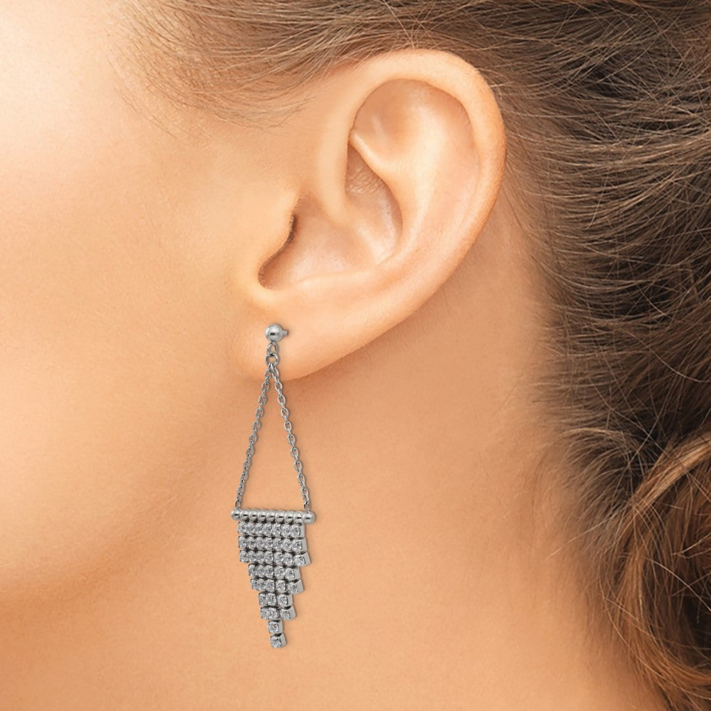 Stainless Steel Polished CZ Dangle Post Earrings
