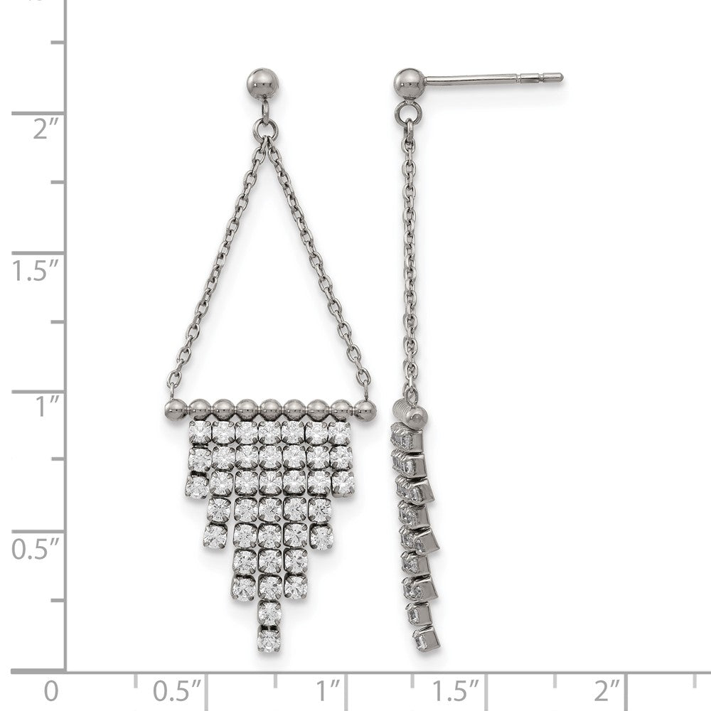 Stainless Steel Polished CZ Dangle Post Earrings