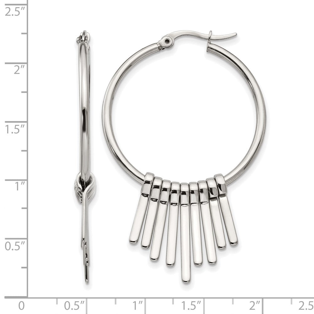 Chisel Stainless Steel Polished with Bar Dangles Hoop Earrings