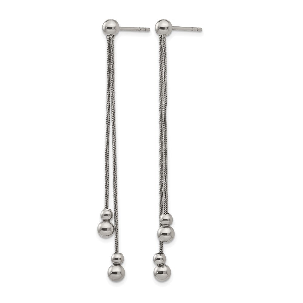 Stainless Steel Polished Beaded Snake Chain Post Dangle Earrings