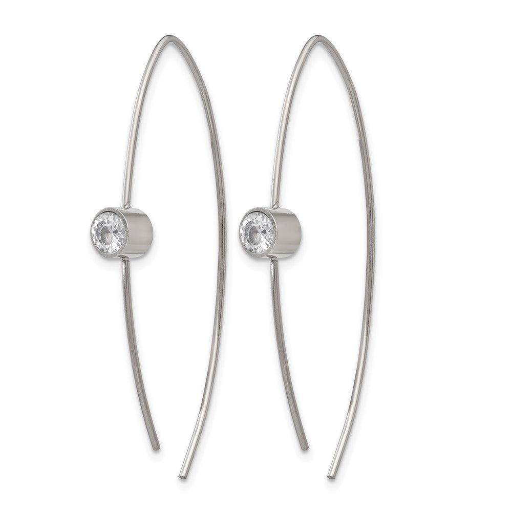 Chisel Stainless Steel Polished CZ Threader Earrings