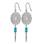 Stainless Steel Polished w/Imit.Turquoise Dreamcatcher Dangle Earrings