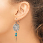 Stainless Steel Polished w/Imit.Turquoise Dreamcatcher Dangle Earrings