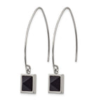 Stainless Steel Polished w/Blk Carbon Fiber Dangle Shepherd Hook Earrings