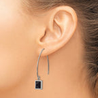 Stainless Steel Polished w/Blk Carbon Fiber Dangle Shepherd Hook Earrings