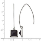 Stainless Steel Polished w/Blk Carbon Fiber Dangle Shepherd Hook Earrings