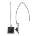 Stainless Steel Polished w/Blk Carbon Fiber Dangle Shepherd Hook Earrings
