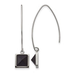Stainless Steel Polished w/Blk Carbon Fiber Dangle Shepherd Hook Earrings