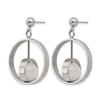 Stainless Steel Polished with Rose Quartz Moveable Post Dangle Earrings