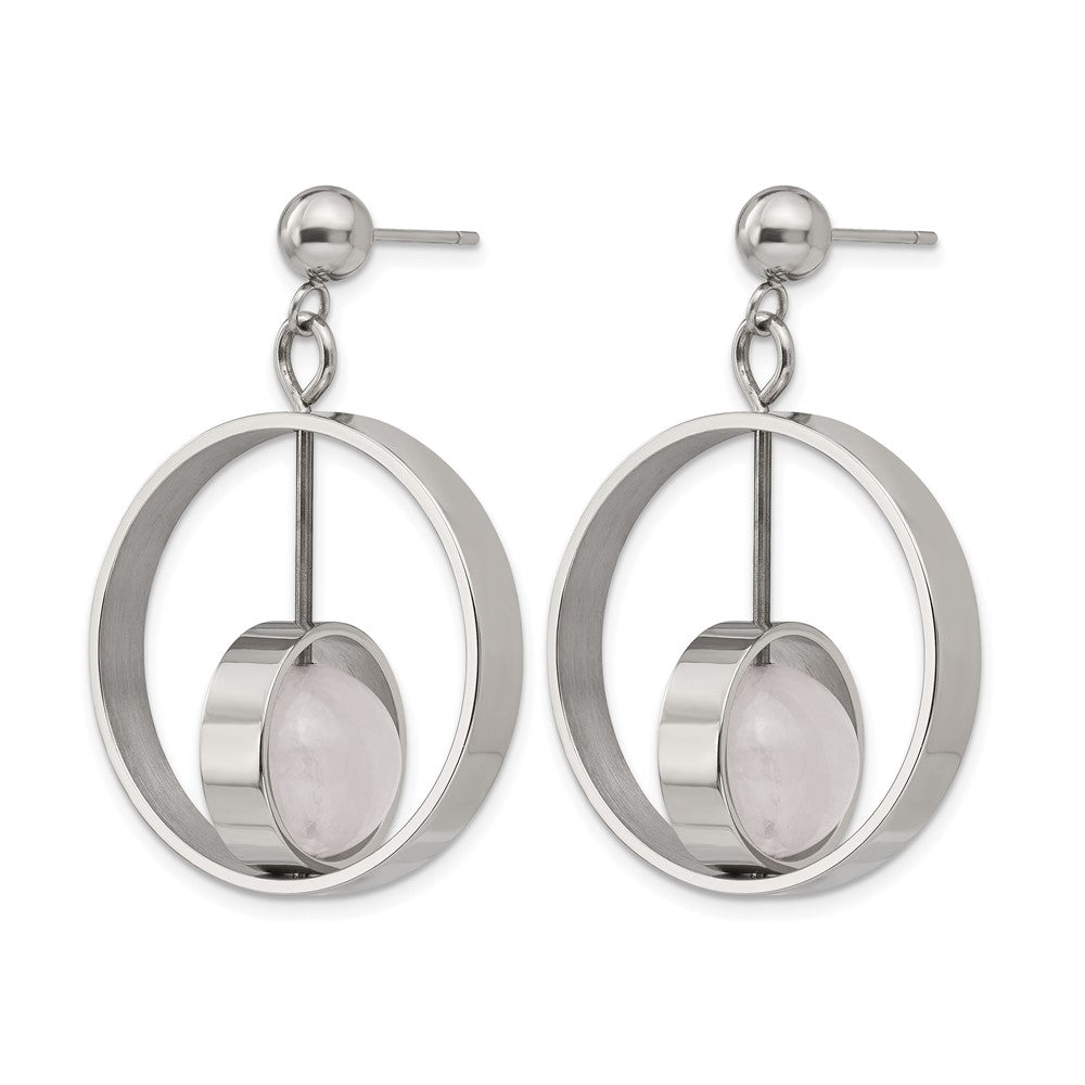 Stainless Steel Polished with Rose Quartz Moveable Post Dangle Earrings