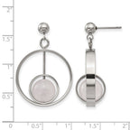 Stainless Steel Polished with Rose Quartz Moveable Post Dangle Earrings