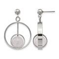 Stainless Steel Polished with Rose Quartz Moveable Post Dangle Earrings