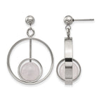Stainless Steel Polished with Rose Quartz Moveable Post Dangle Earrings