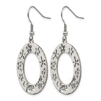 Stainless Steel Polished Flower Cut Out Shepherd Hook Earrings