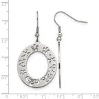 Stainless Steel Polished Flower Cut Out Shepherd Hook Earrings