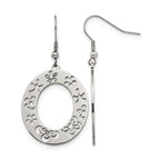 Stainless Steel Polished Flower Cut Out Shepherd Hook Earrings