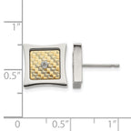 Chisel Stainless Steel Polished with 18k Gold Accent and .03 Carat Diamond Square Post Earrings