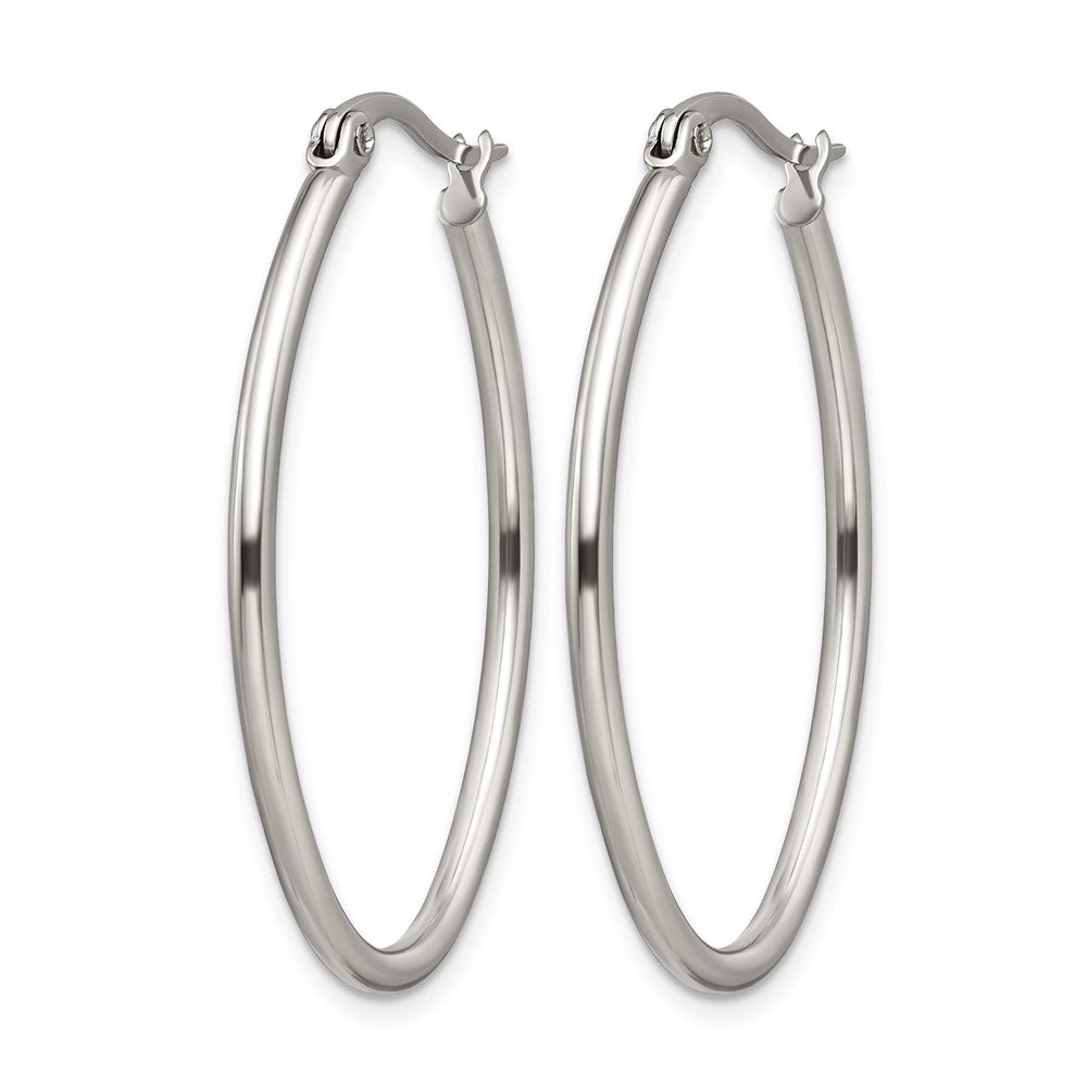 Chisel Stainless Steel Polished 25mm Diameter 2mm Oval Hoop Earrings