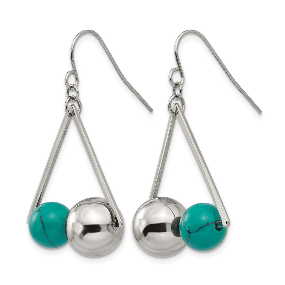 Stainless Steel Polished ImitationTurquoise Bead Triangle Dangle Earrings