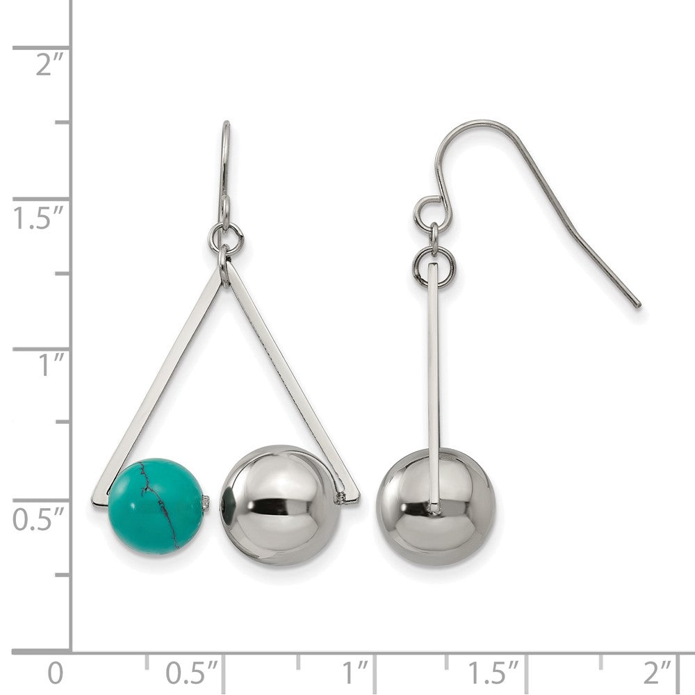 Stainless Steel Polished ImitationTurquoise Bead Triangle Dangle Earrings