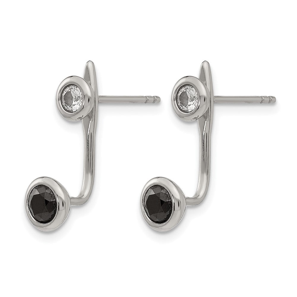 Stainless Steel Polished Black and White CZ Post Earrings