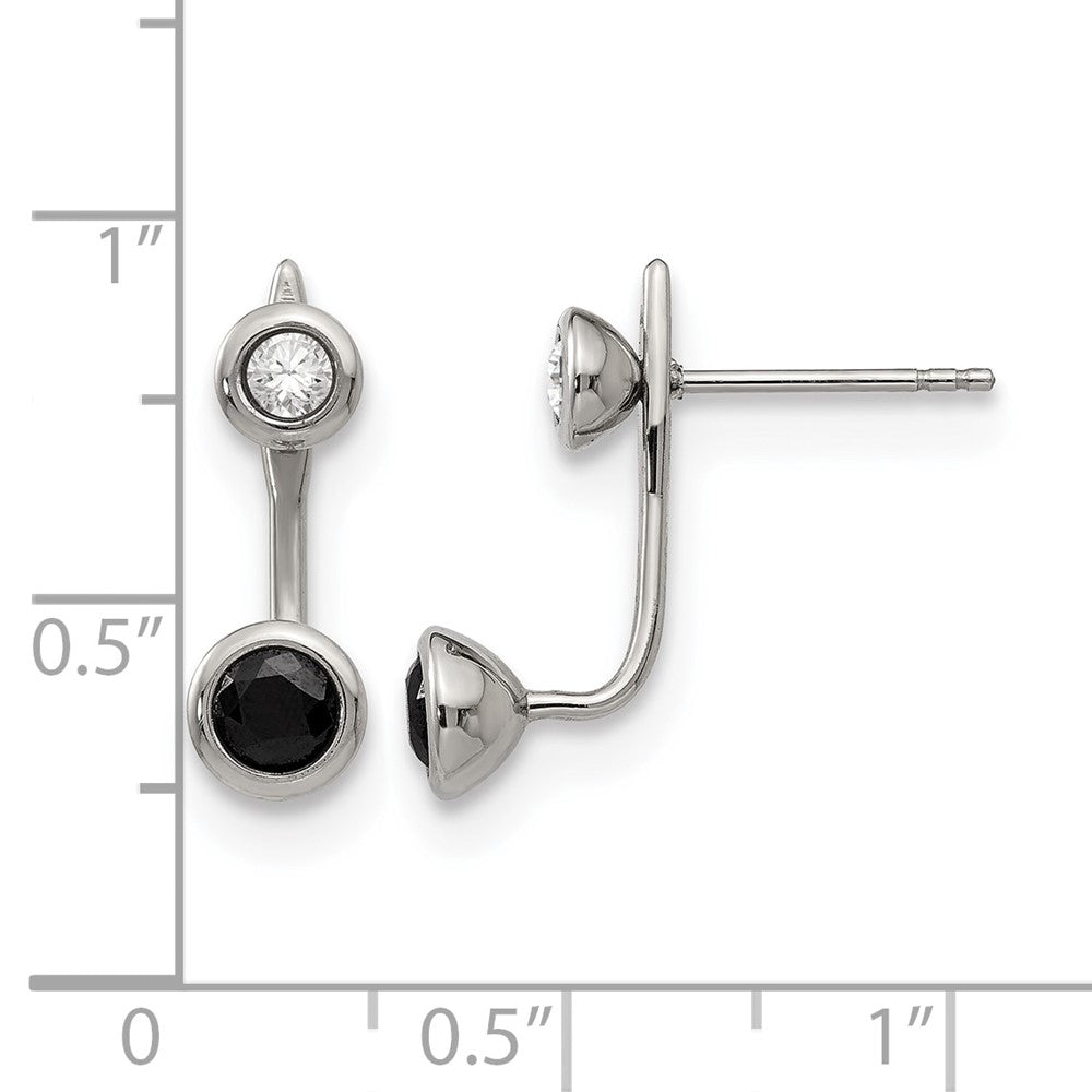 Stainless Steel Polished Black and White CZ Post Earrings