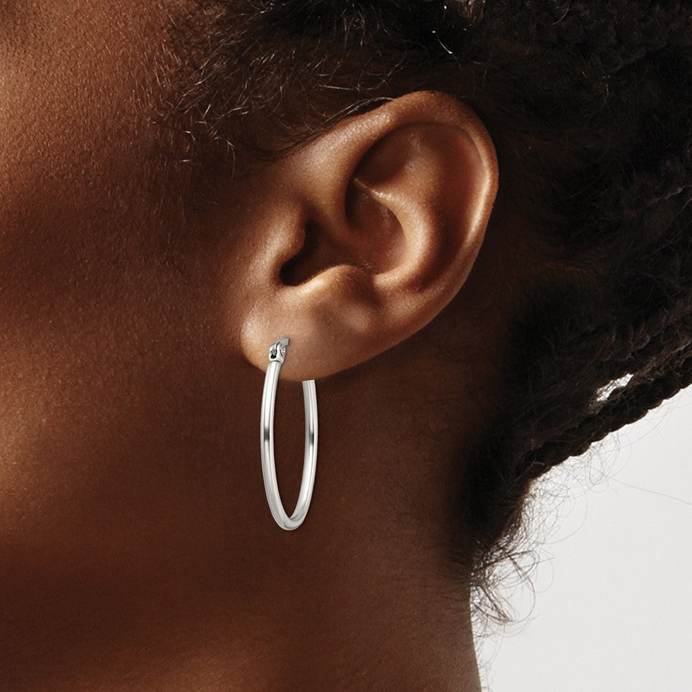 Chisel Stainless Steel Polished 18mm Diameter 2mm Oval Hoop Earrings