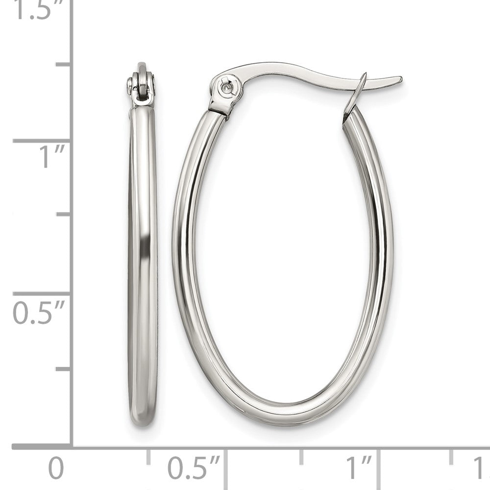 Chisel Stainless Steel Polished 18mm Diameter 2mm Oval Hoop Earrings
