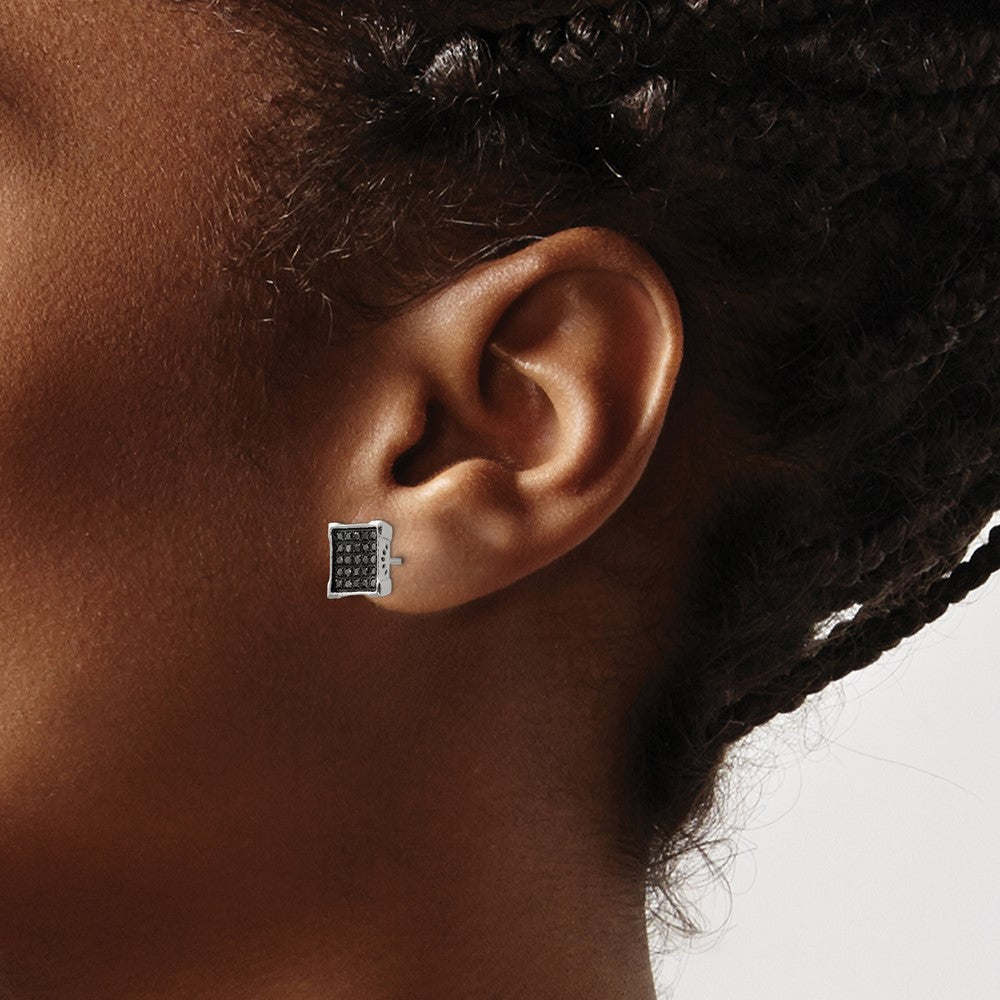 Chisel Stainless Steel Polished with 1/4 Carat Black Diamond Square Post Earrings