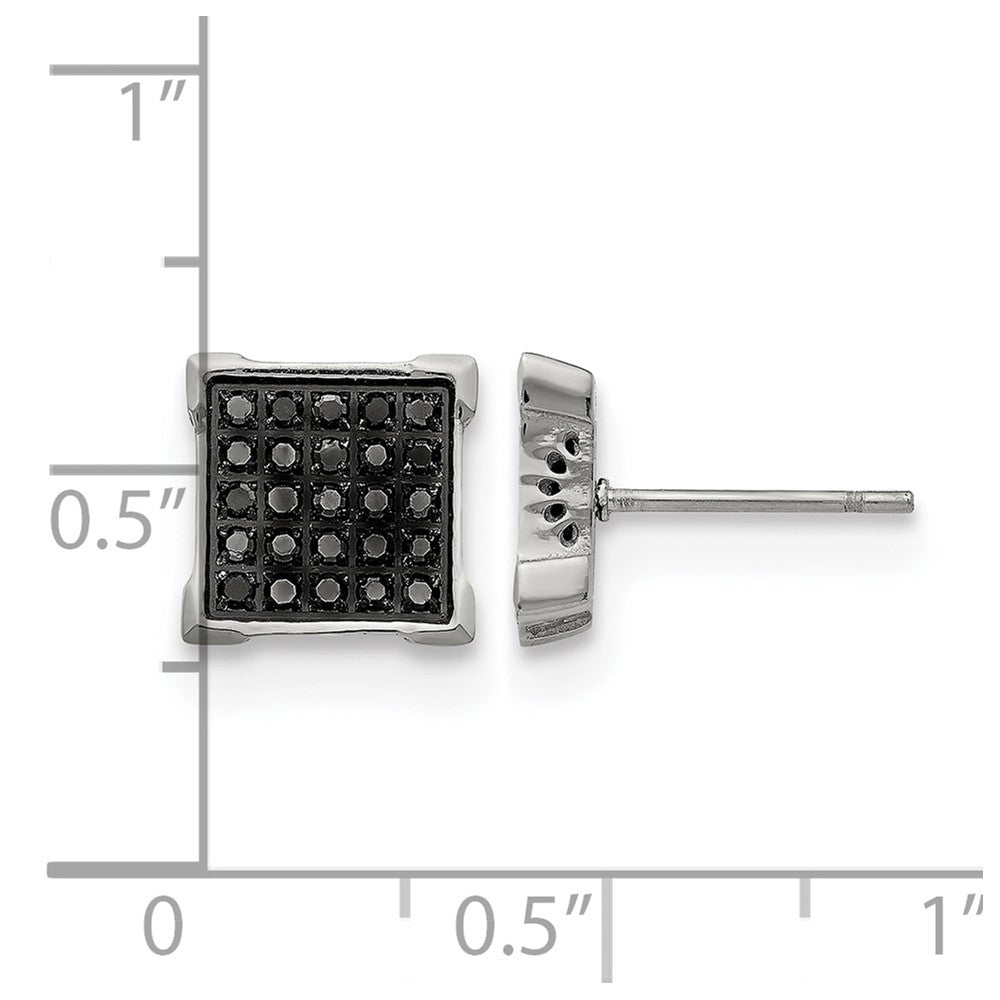 Chisel Stainless Steel Polished with 1/4 Carat Black Diamond Square Post Earrings