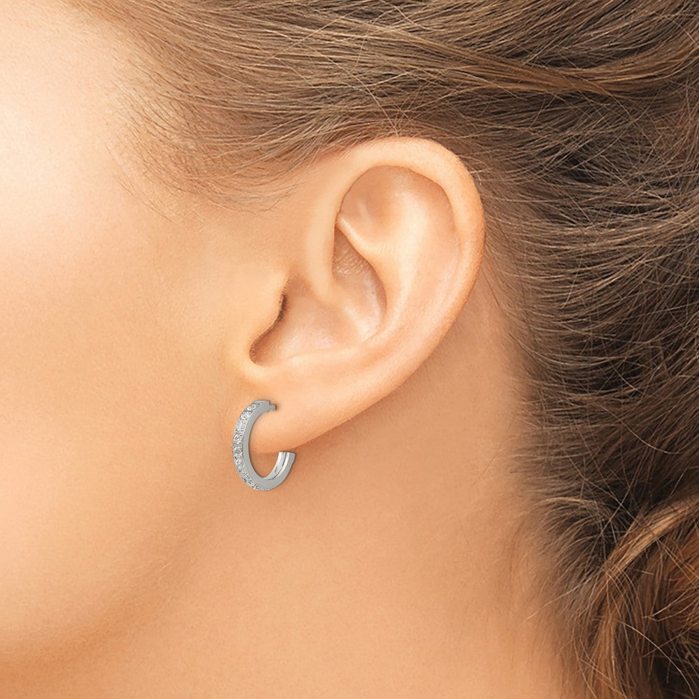 Chisel Stainless Steel Polished with CZ Post Hoop Earrings