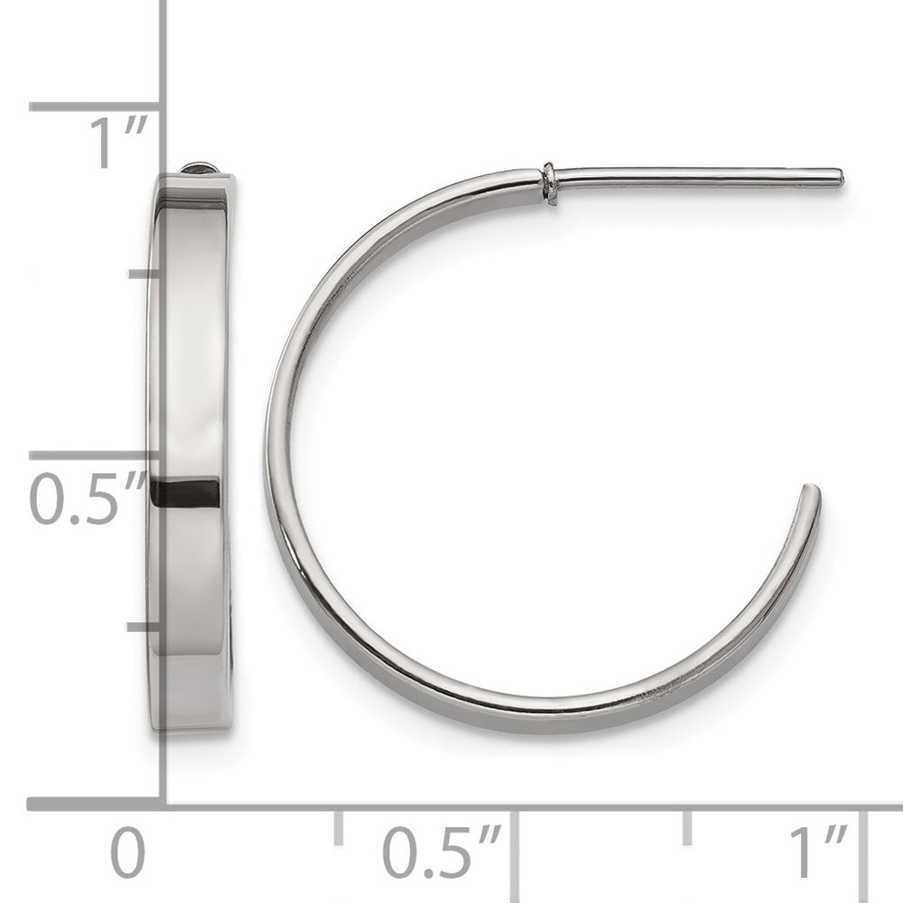 Chisel Stainless Steel Polished 20mm Diameter 3mm J Hoop Post Earrings