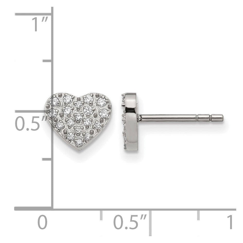 Chisel Stainless Steel Polished with CZ Heart Post Earrings