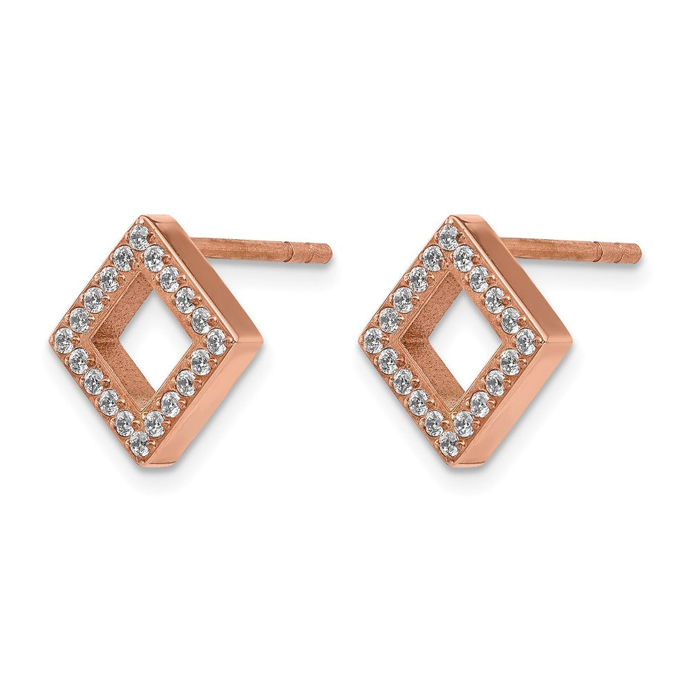 Chisel Stainless Steel Polished Rose IP-plated CZ Diamond-shaped Post Earrings