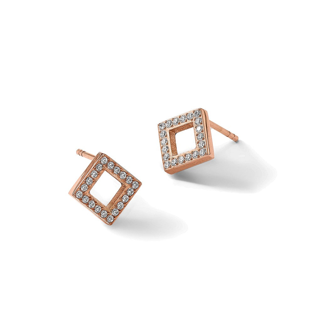 Chisel Stainless Steel Polished Rose IP-plated CZ Diamond-shaped Post Earrings