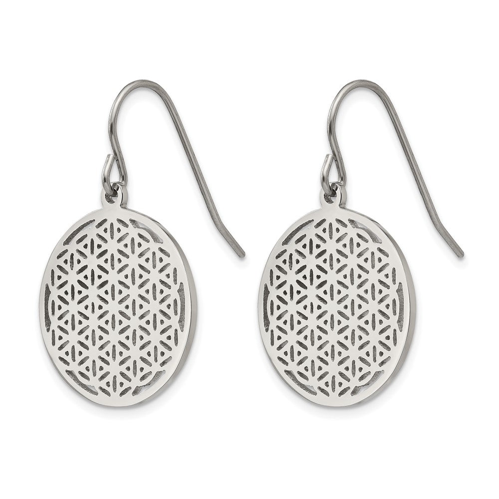 Chisel Stainless Steel Polished Flower Cut-out Dangle Shepherd Hook Earrings