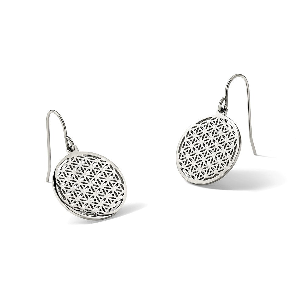 Chisel Stainless Steel Polished Flower Cut-out Dangle Shepherd Hook Earrings