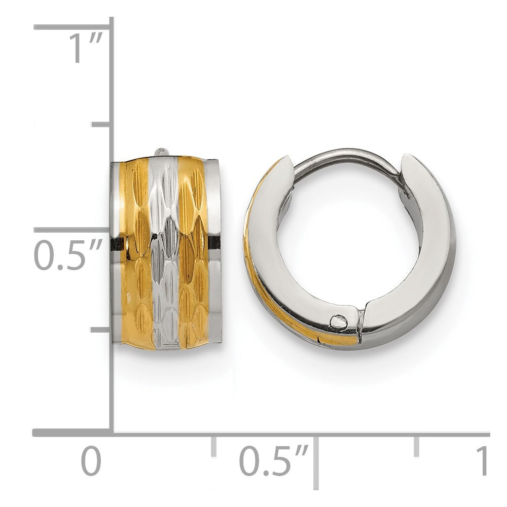 Chisel Stainless Steel Polished and Textured Yellow IP-plated 7mm Hinged Hoop Earrings
