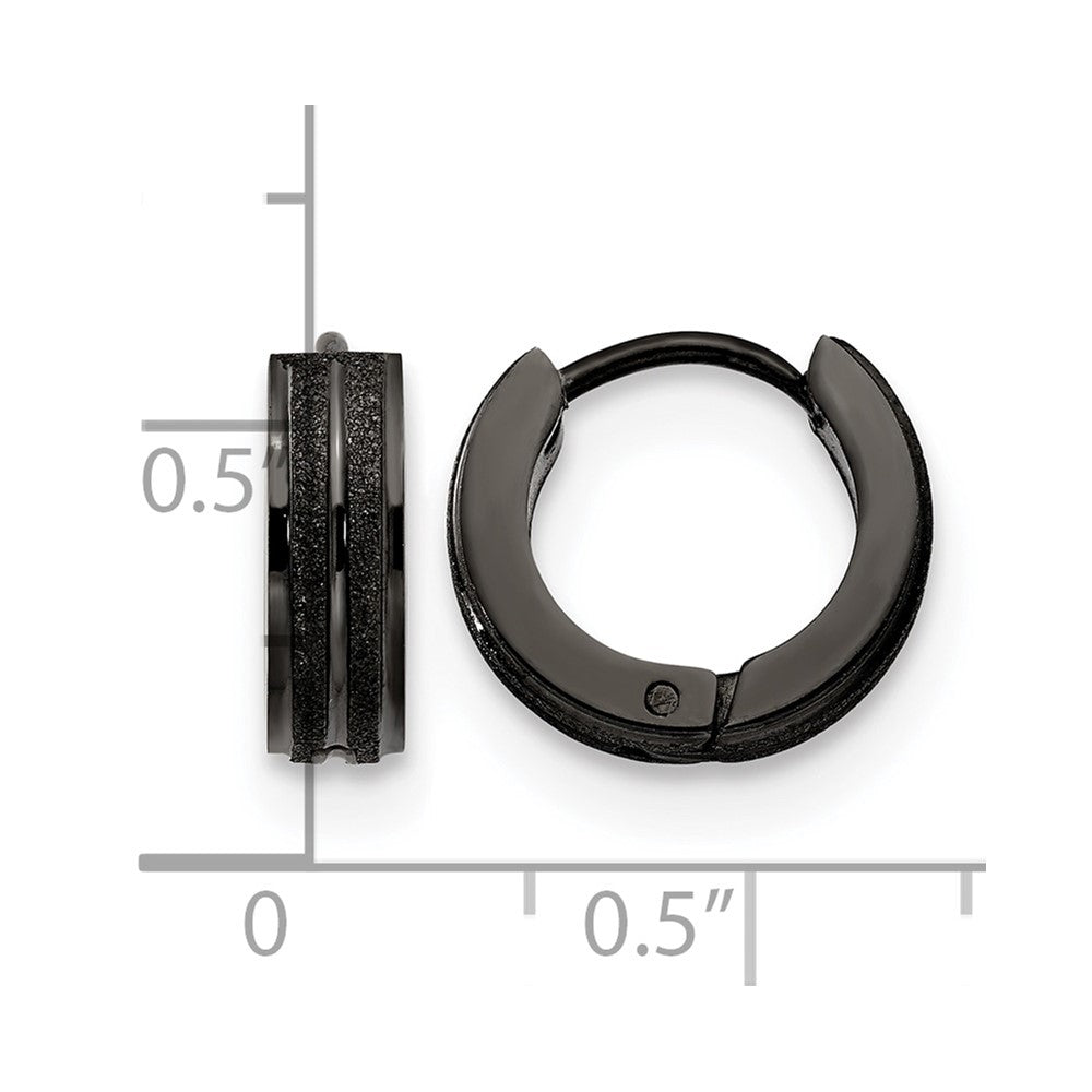 Chisel Stainless Steel Polished Black IP-plated Laser cut 4mm Hinged Hoop Earrings